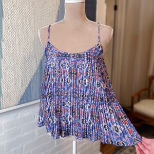 Hollister Blue and Red Accordion Pleated Blouse